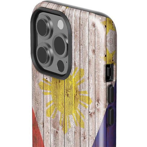 Philippines Flag Dark Wood iPhone 15 Pro Impact Case